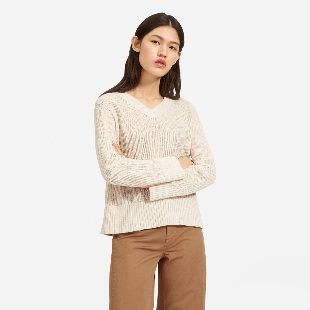 Everlane Cotton Linen V-Neck Sweater XS Sand